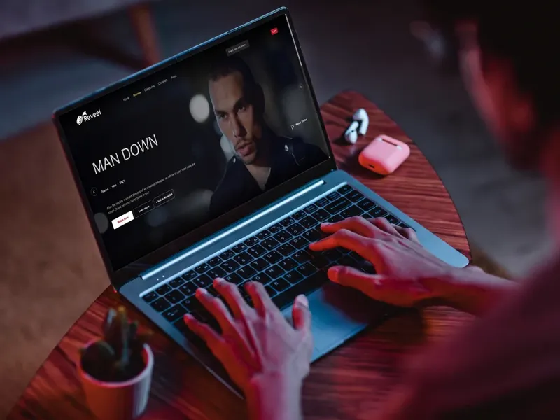 Reveel title page for an independent film playing on a laptop