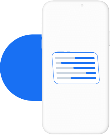 vector image of phone displaying progress bars and line charts