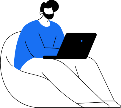 vector image of an man sitting on the bag using laptop