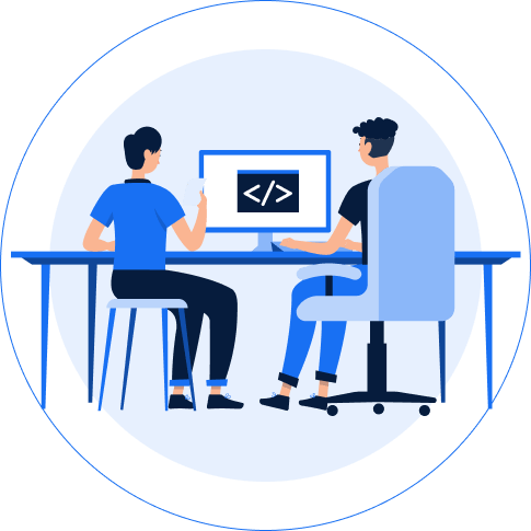 vector image of a man and woman doing pair programming