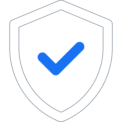 a big blue check in a transparent shield